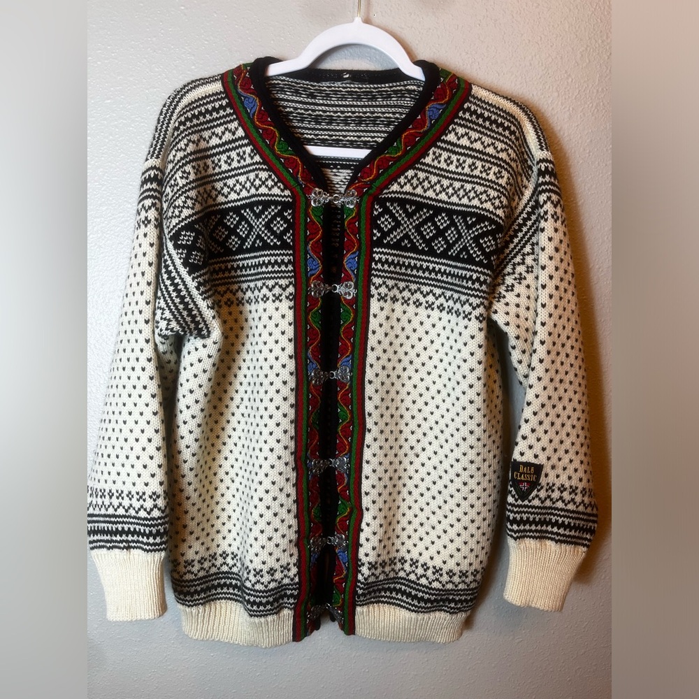 Dale Of Norway Vintage Wool Womens Cardigan Hook Nordic Blue Vintage Size M